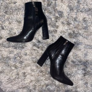Point Toe Side Zip Croc Chunky Boots